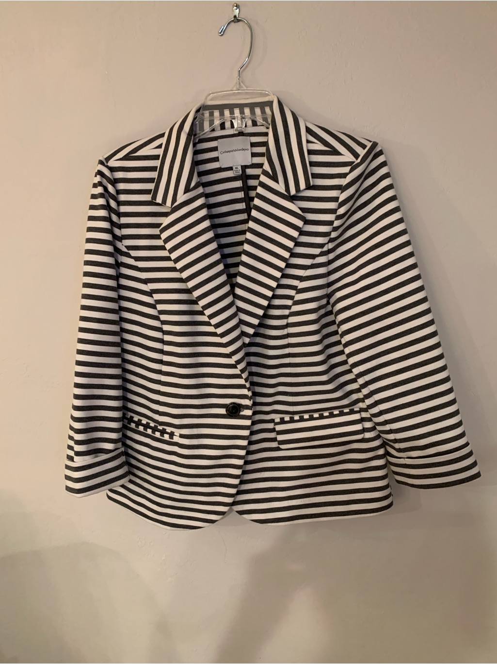 Catherine Malandrino Black & White Striped Nautical Blazer Xl No Flaw